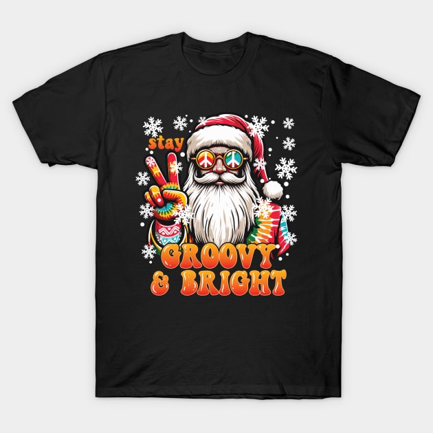 Stay Groovy and Bright Santa Retro Christmas Design T-Shirt by Graphic Duster